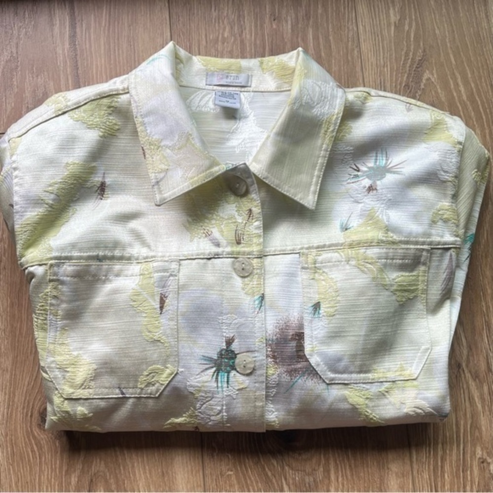 Erin London Jacket Blazer 1X Lime Green Shoulder Pads Light Colors‎ Feminine